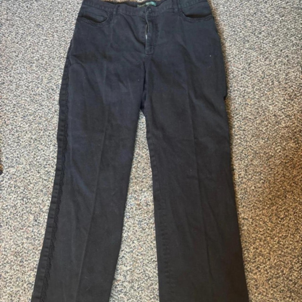 Lauren Ralph Lauren Beaded Straight Leg Jeans Black 16W Stretch Denim